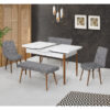 Set masa extentibila Elit Modella alb-negru 2 scaune si 2 banchete 170x80cm