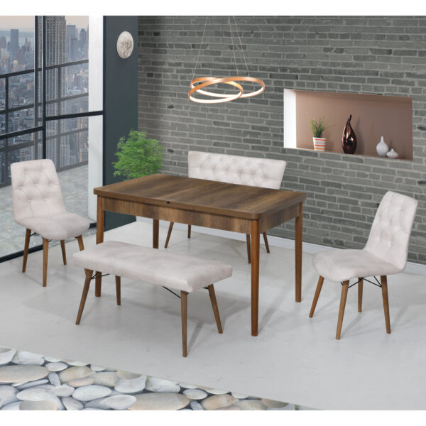 Set Masa Extensibila Elit Modella, crem cu 2 scaune si 2 banchete 170x80cm