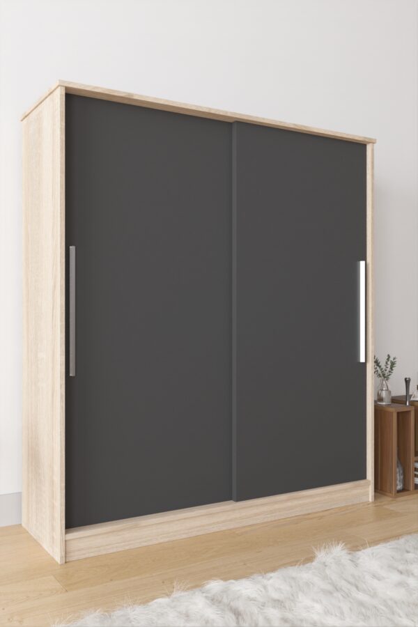 Dulap Zambak Modela cu usi glisante stejar/negru1800 x 1600 x 530 mm