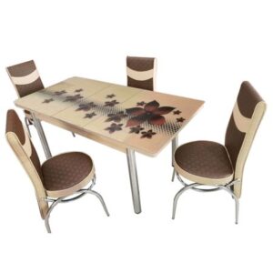 Set masa blat sticla+6 scaune Star maro piele eco