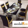 Set masa blat sticla+6 scaune Spring galben-negru flori