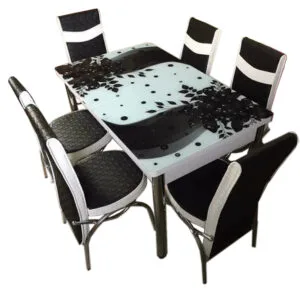 Set Masa extensibila +6 scaune piele eco Elt Modella alb/negru