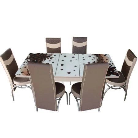 Set masa extensibila si 6 scaune maro flori Set masa extensibila si 6 scaune
