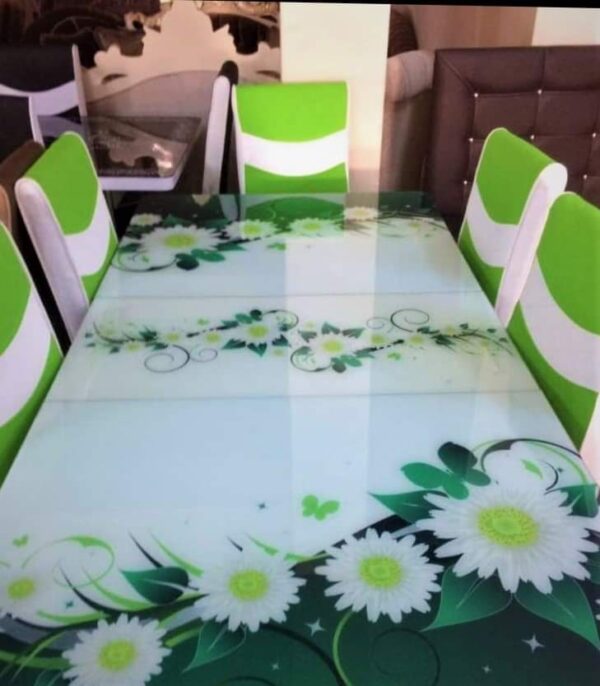 Set masa blat sticla+6 scaune VERDE MUSETEL