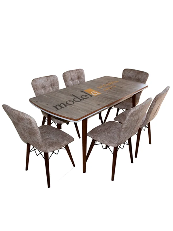 Set masa Natur MDF picioare lemn +4 scaune