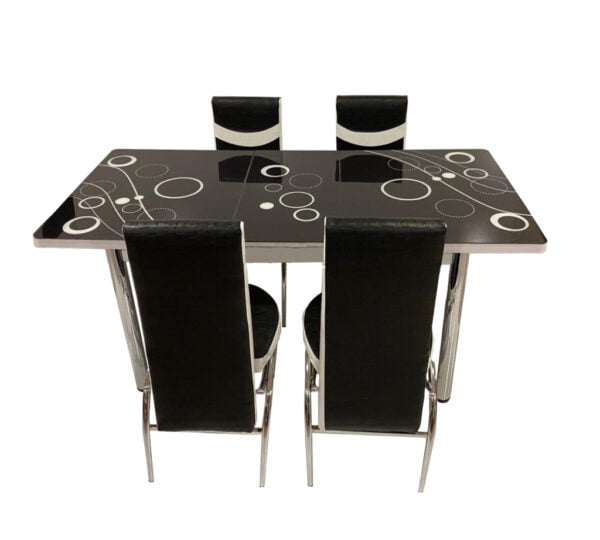 Set Masa extensibila cu 4 scaune BUBBLE pentru bucatarie negru, 170x80x70 cm, blat sticla securizata, scaune piele eco