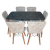 Set masa Marmura neagra MDF picioare lemn +6 scaune