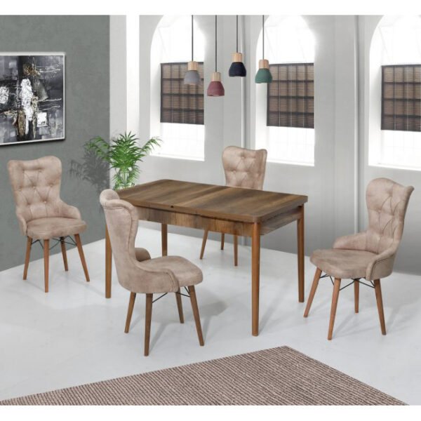 Set Masa Extensibila Elegant bej, cu 6 scaune, masa
