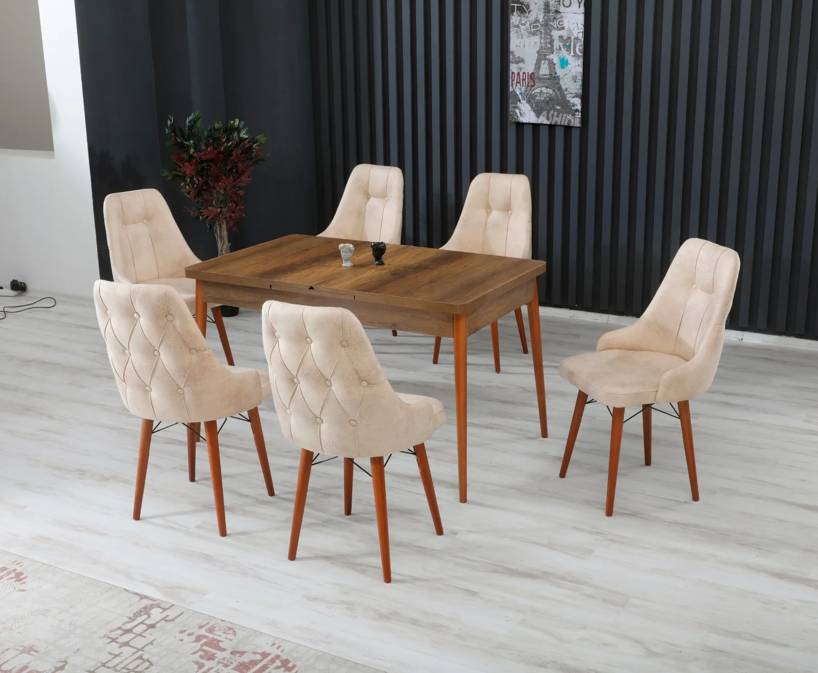 set-masa-extensibila-cu-6-scaune-amazon-modella-bej