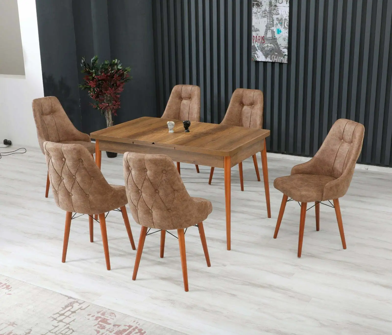 set-masa-extensibila-cu-6-scaune-amazon-modella-maro