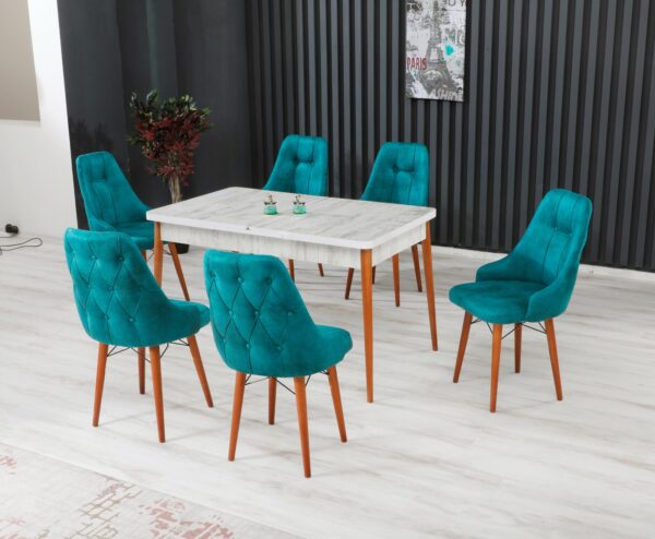 set-masa-extensibila-cu-6-scaune-amazon-modella-turcoaz