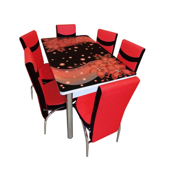 Set Masa extensibila cu 6 scaune pentru bucatarie Modella, Flori negru-ro