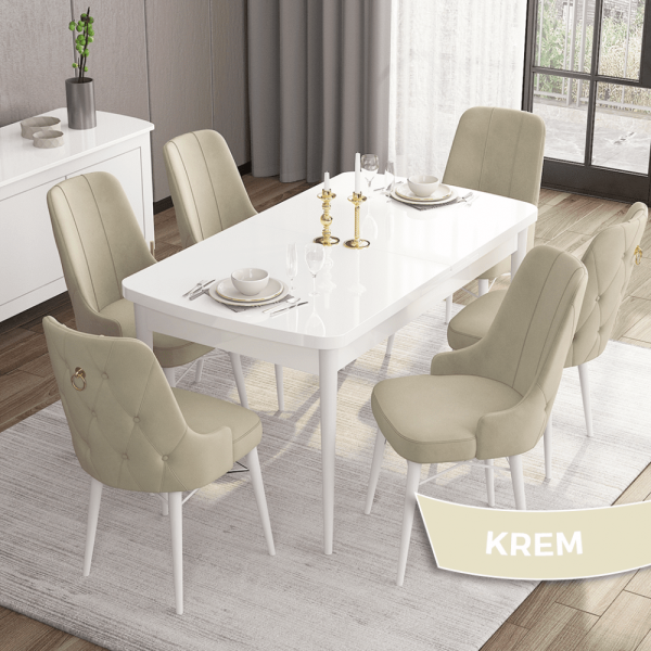 Set Masa Extensibila cu 6 scaune, Modella Nex krem cu masa alba ®️