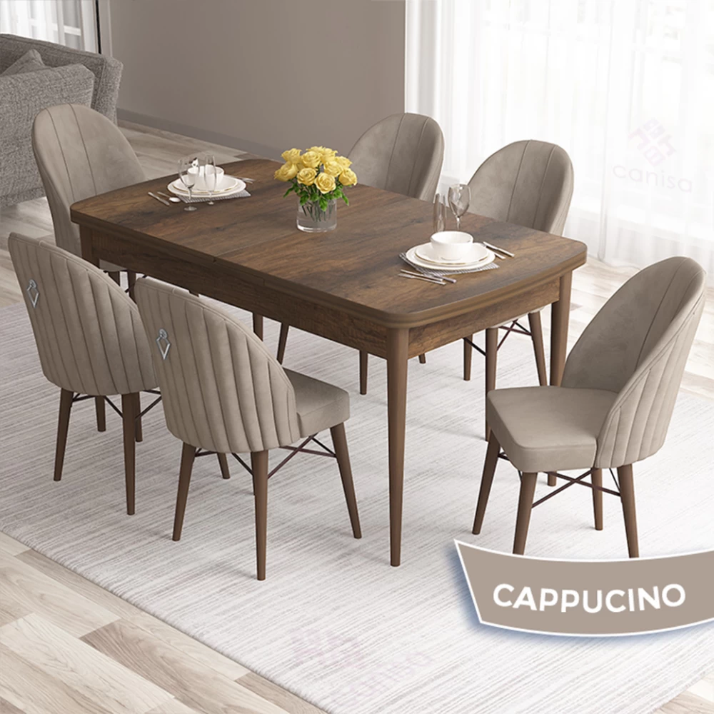 Set Masa Extensibila cu 6 scaune, Modella Elf cappucino cu masa nuc®️