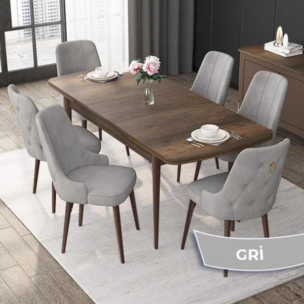 Set Masa Extensibila cu 6 scaune, Modella Nex gri cu masa nuc ®️
