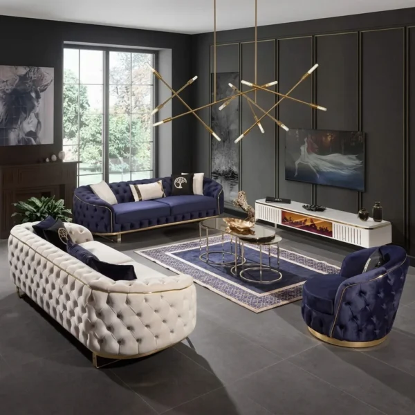 Set Canapele Safir Modella (Albastru-Bej) – Lux, Confort și Eleganță Modernă