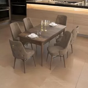 Set Masa Extensibila cu 6 scaune, Modella Nex MARO cu masa nuc ®️
