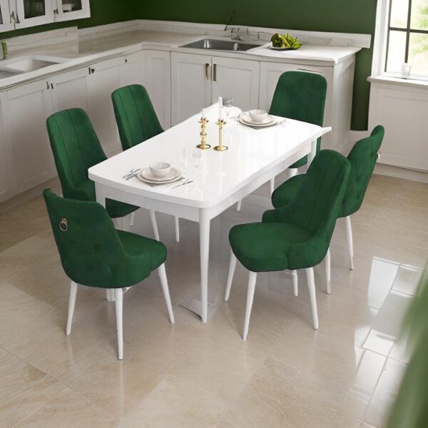Set Masa Extensibila cu 6 scaune, Modella Nex verde cu masa alba