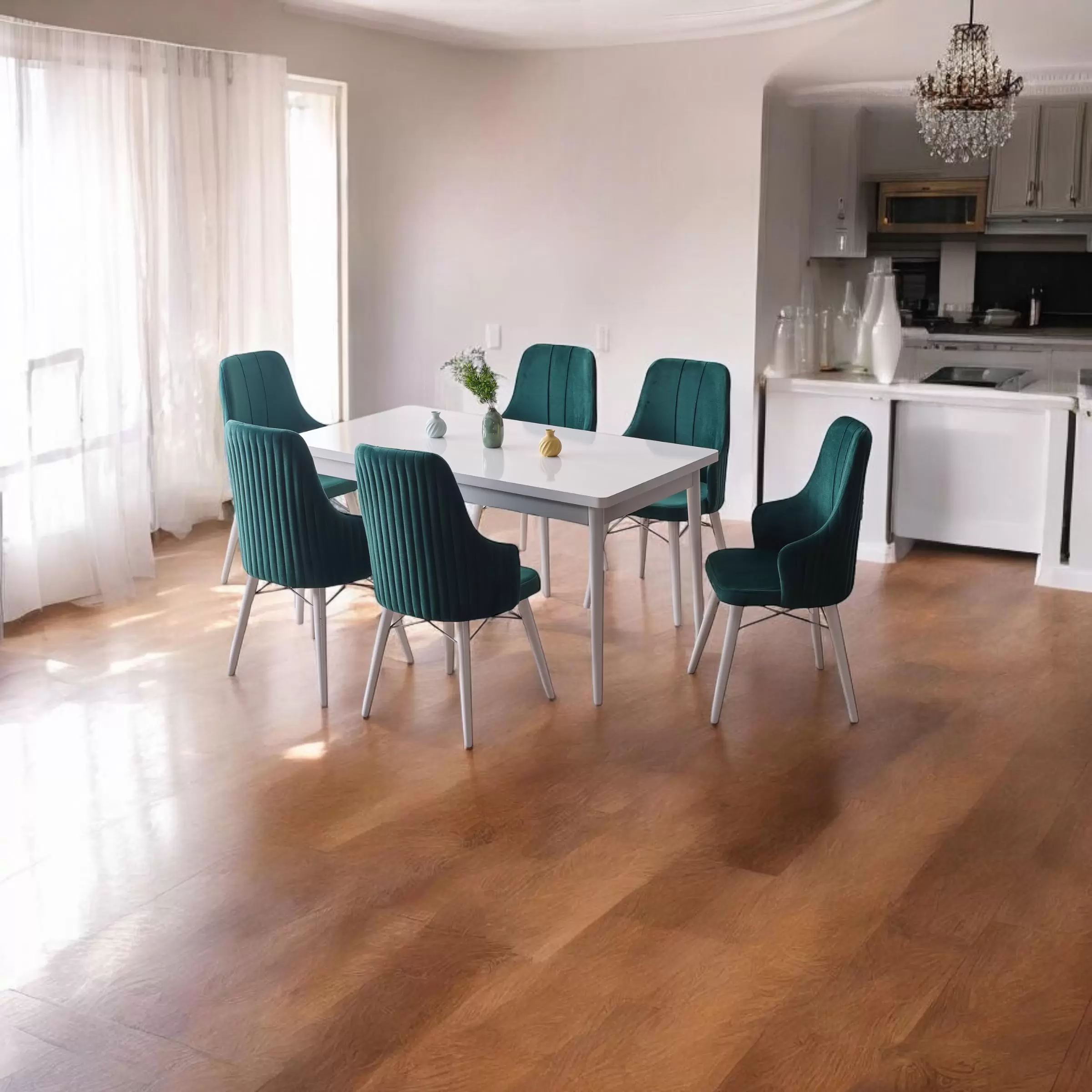 Set Masa Modella Vela alba cu 6 scaune verde ®️