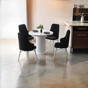 Set Masa Modella Vela rotunda alba cu 4 scaune negru®️