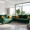 Coltar Extensibil cu Led Rapsody Modella, 305 X 234 X 100 cm, Verde, Reversibil, 2 Lazi Depozitare, Perne Decor Incluse, Textura Stofa, Sezut Arcuri