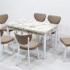 Set Masa extensibila Luna Modella cu 6 scaune cappucino cu masa marmura alba  , 170x80x70 cm