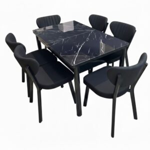 Set Masa Extensibila Luna Modella cu 6 Scaune Negru Cu Masa Negru Marmura