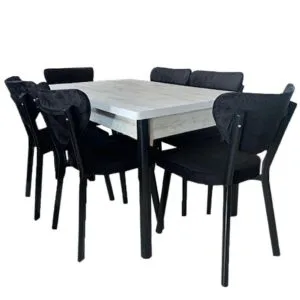 Set Masa extensibila Luna Modella cu 6 scaune negru cu masa alba , 170x80x70 cm