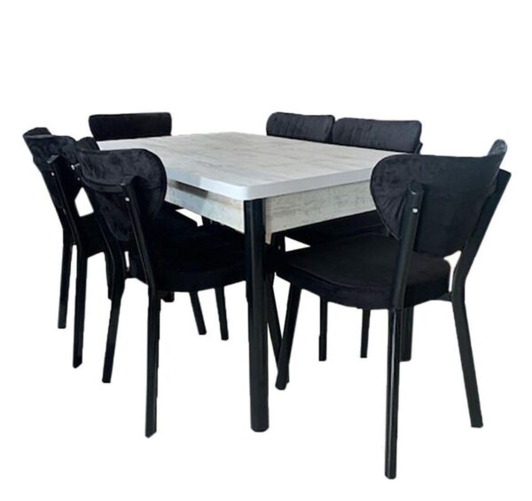 Set Masa extensibila Luna Modella cu 6 scaune negru cu masa alba  , 170x80x70 cm
