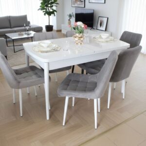 Set Masa Extensibila cu 6 scaune, Modella Asia gri cu masa alba