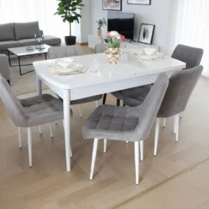 Set Masa Extensibila cu 6 scaune, Modella Asia gri cu masa alba