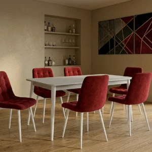 Set Masa Extensibila cu 6 scaune, Modella Asia  rosu cu masa alba