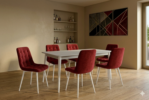 Set Masa Extensibila cu 6 scaune, Modella Asia  rosu cu masa alba