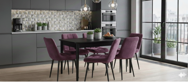 Set Masa Extensibila cu 6 scaune, Modella Asia mov cu masa neagra