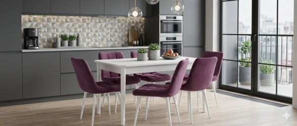 Set Masa Extensibila cu 6 scaune, Modella Asia mov cu masa alba