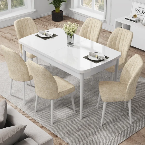 Set Masa Extensibila Alba cu 6 scaune Eva Modella Crem