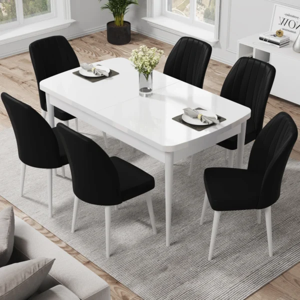 Set Masa Extensibila Alba cu 6 scaune Eva Modella Negru