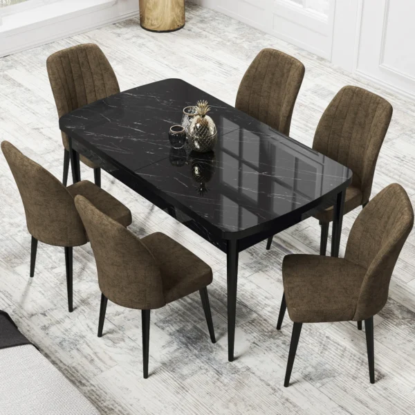 Set Masa Extensibila Neagra cu 6 scaune Eva Modella Maro