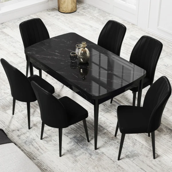 Set Masa Extensibila Neagra cu 6 scaune Eva Modella Negru