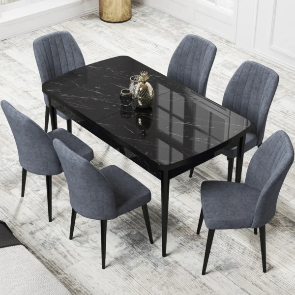 Set Masa Extensibila Neagra cu 6 scaune Eva Modella Gri
