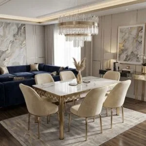 Set masa Extensibila Modela Gold Crem auriu cu 6 scaune Crem ®️
