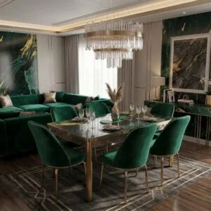 Set masa Extensibila Modela Gold Verde auriu cu 6 scaune Verde ®️