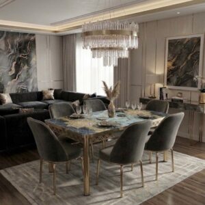 Set masa Extensibila Modela Gold Gri auriu cu 6 scaune Gri ®️