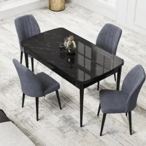 Set Masa Eva Modella Neagra cu 4 scaune Gri