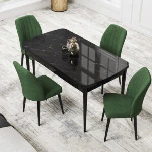 Set Masa Eva Modella Neagra cu 4 scaune Verde