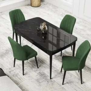 Set Masa Eva Modella Neagra cu 4 scaune Verde