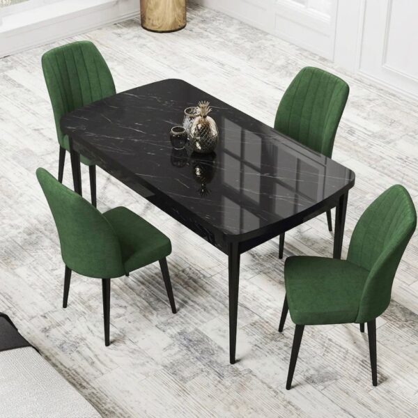 Set Masa Eva Modella Neagra cu 4 scaune Verde