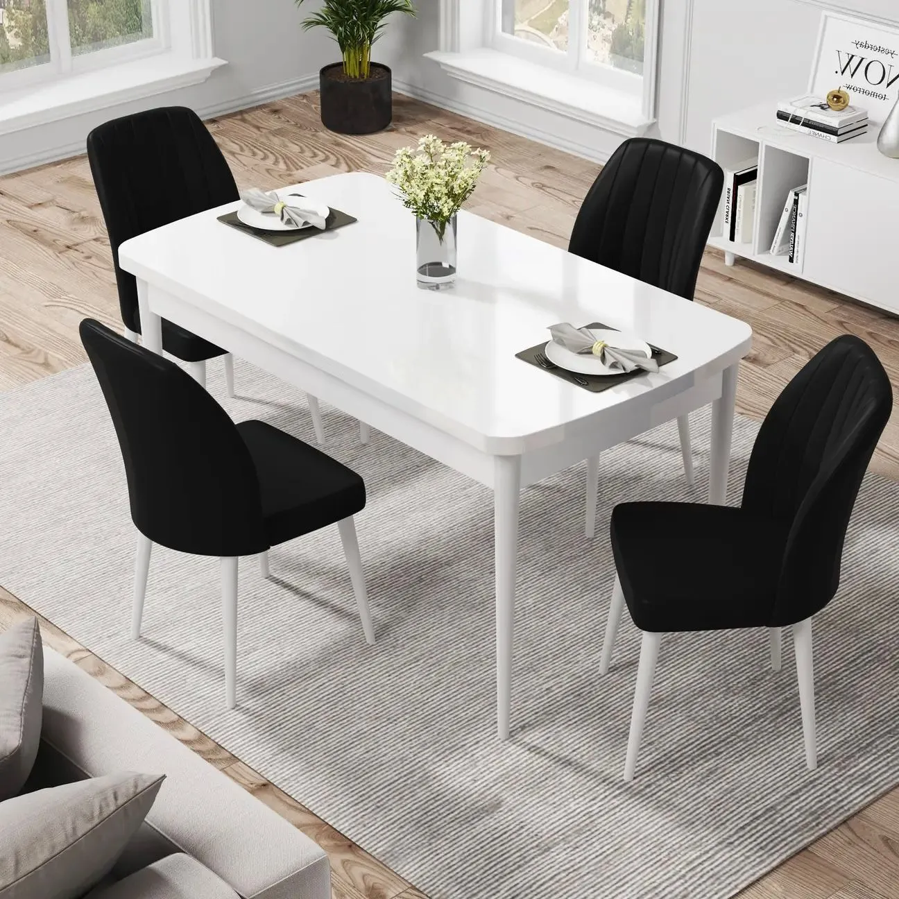 Set Masa Eva Modella Alba cu 4 scaune Negru
