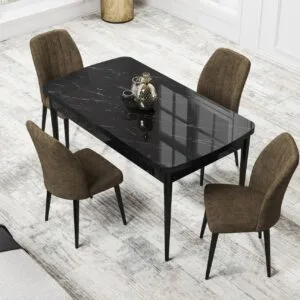 Set Masa Eva Modella Neagra cu 4 scaune Maro