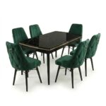 Set masa extensibilă Leon Modella Neagra cu 6 scaune Verde